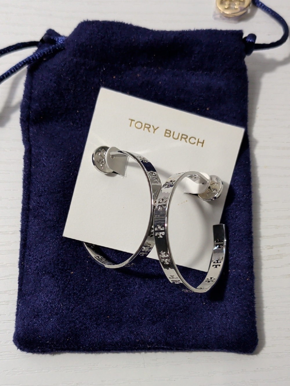 Tory Burch NEW LG Silver Hoops